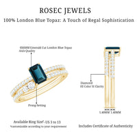 4X6mm Emerald Cut London Blue Topaz Wedding Ring Set with Diamond