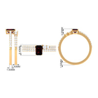 Real Garnet Diamond Emerald Cut Engagement Ring with Enhancer