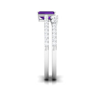 Natural 1.4 Carat Emerald Cut Amethyst Diamond Wedding Bridal Ring Set