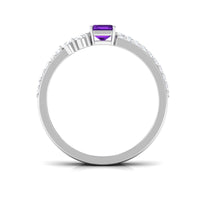 Natural 1.4 Carat Emerald Cut Amethyst Diamond Wedding Bridal Ring Set