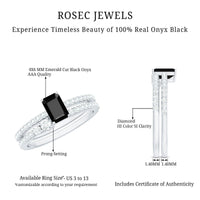 Emerald Cut Black Onyx and Diamond Bridal Ring Set