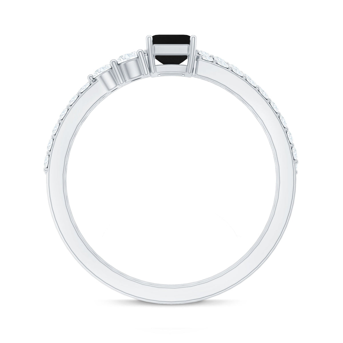 Emerald Cut Black Onyx and Diamond Bridal Ring Set