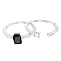 Emerald Cut Black Onyx and Diamond Bridal Ring Set