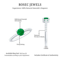 Natural Solitaire Emerald Promise Ring with Diamond Side Stones