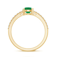 Natural Solitaire Emerald Promise Ring with Diamond Side Stones