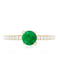 Natural Solitaire Emerald Promise Ring with Diamond Side Stones