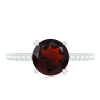 Certified Natural 8mm Garnet Big Engagement Ring with Diamond