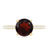 Certified Natural 8mm Garnet Big Engagement Ring with Diamond