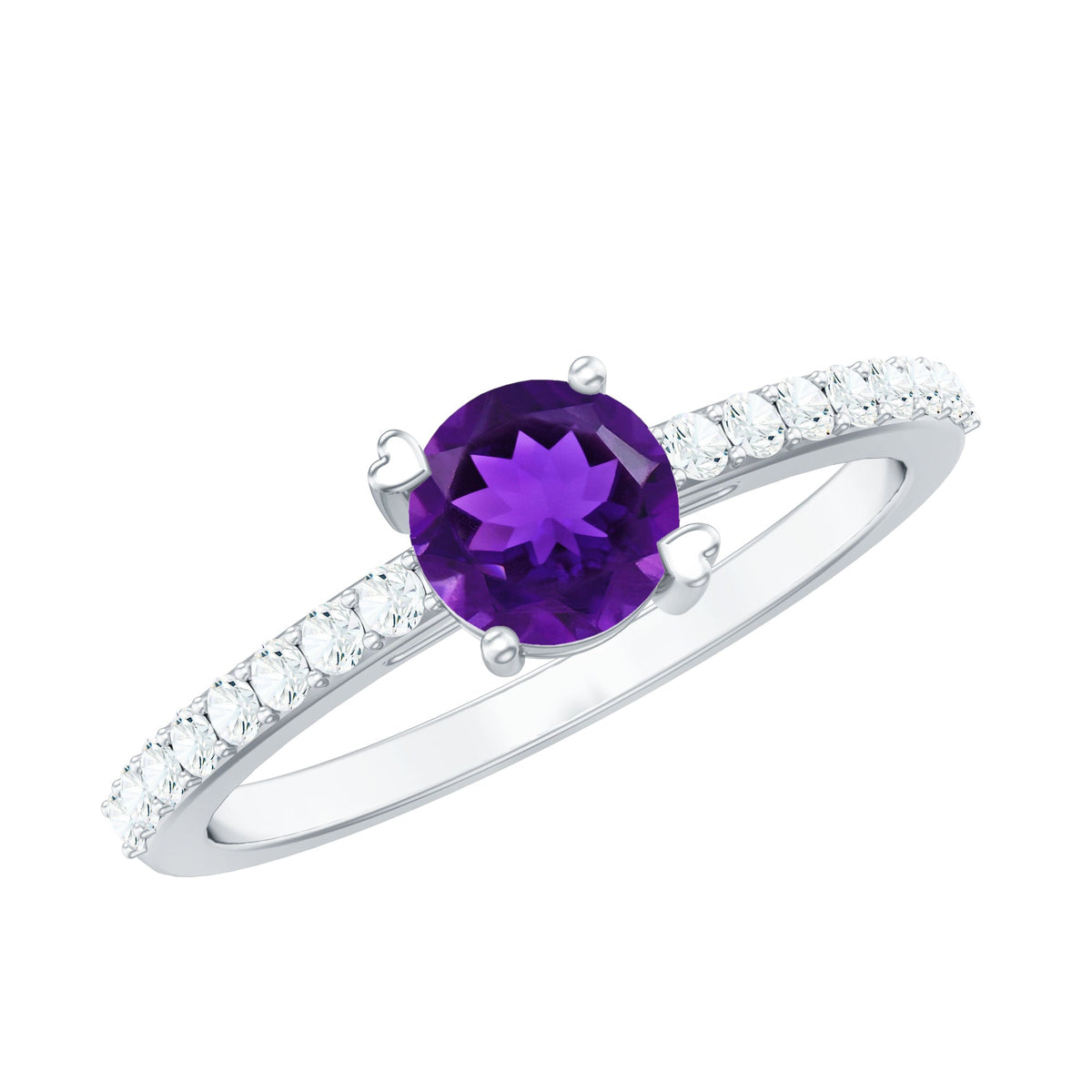 Genuine amethyst promise ring with diamond accents for women, featuring a silver band, from Rosec Jewels.