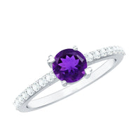 Genuine amethyst promise ring with diamond accents for women, featuring a silver band, from Rosec Jewels.
