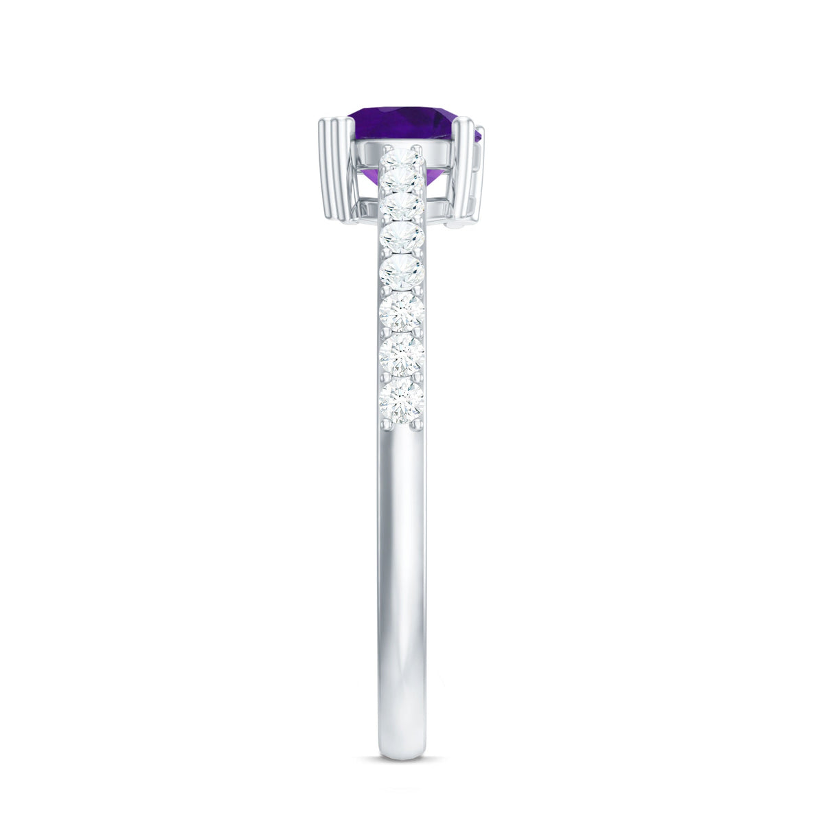 Genuine amethyst promise ring with diamond accents for women, featuring a silver band and elegant design from Rosec Jewels.