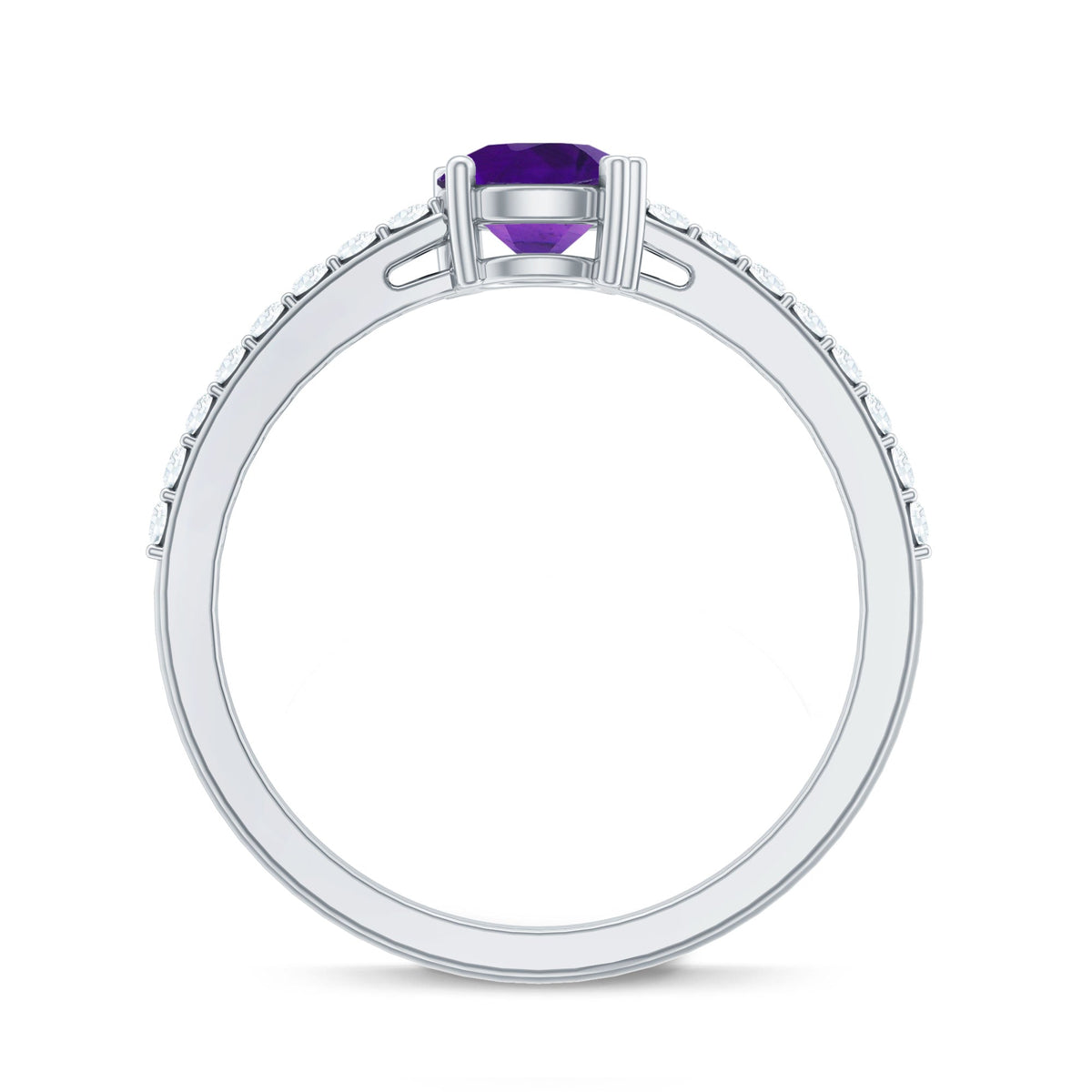 Genuine amethyst promise ring with diamond accent for women, featuring a silver band from Rosec Jewels.
