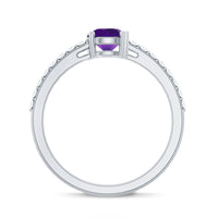 Genuine amethyst promise ring with diamond accent for women, featuring a silver band from Rosec Jewels.