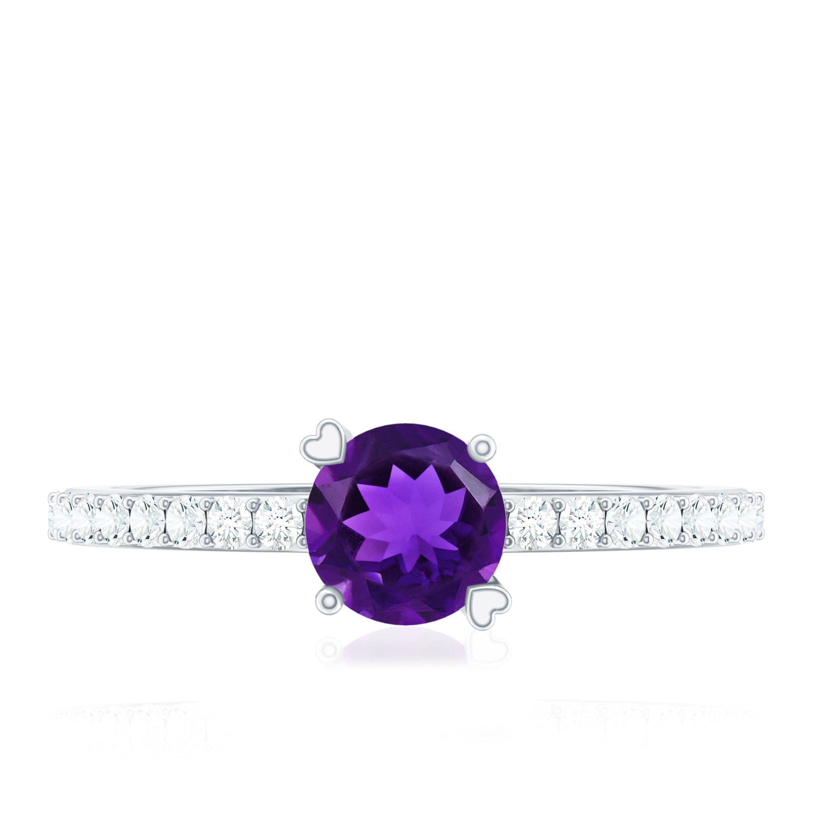 Genuine amethyst promise ring with diamond for women, featuring a purple amethyst stone set in a silver band, by Rosec Jewels.