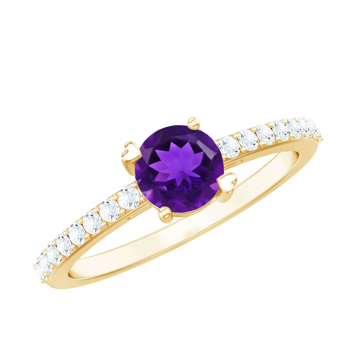 Genuine amethyst promise ring with diamonds for women, featuring a purple amethyst gemstone and sparkling diamond accents.