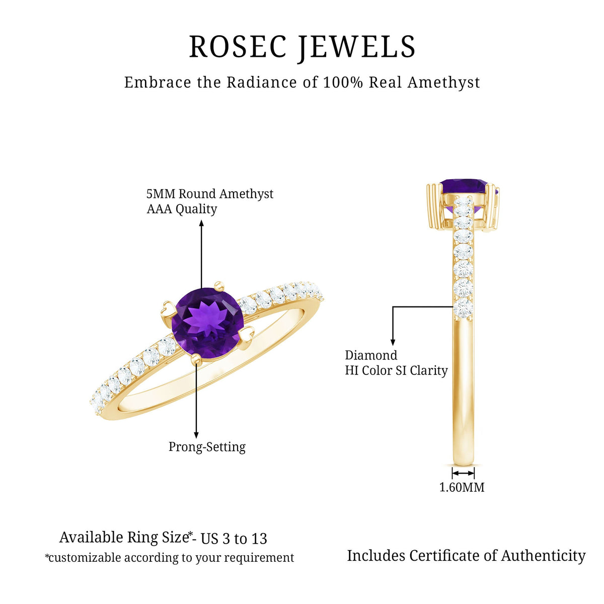 Genuine amethyst promise ring for women with diamond accent, showcasing a silver band and elegant gemstone setting.