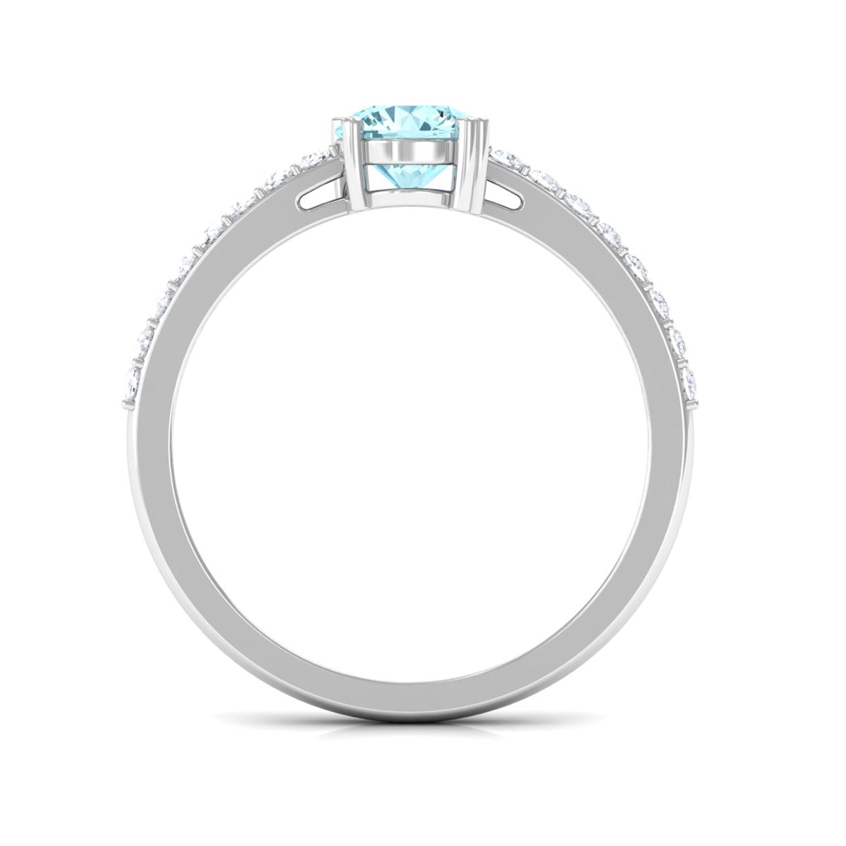 Rosec Jewels designer aquamarine solitaire engagement ring with diamond, featuring a sleek band and elegant gemstone setting.