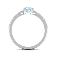 Rosec Jewels designer aquamarine solitaire engagement ring with diamond, featuring a sleek band and elegant gemstone setting.
