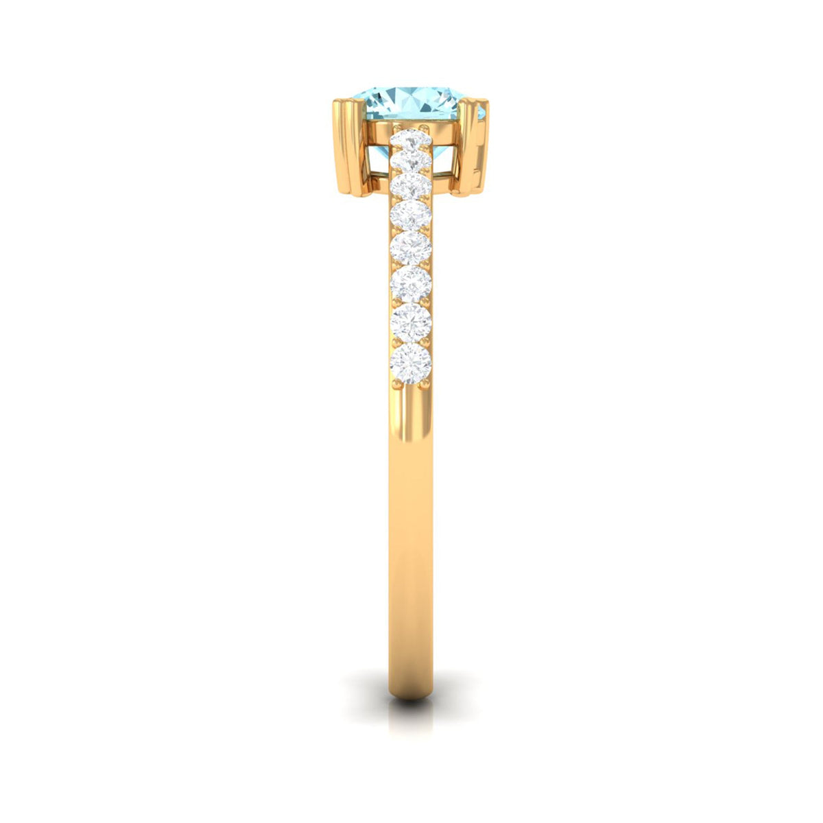 Rosec Jewels aquamarine solitaire engagement ring with diamond, featuring a designer set and elegant band.