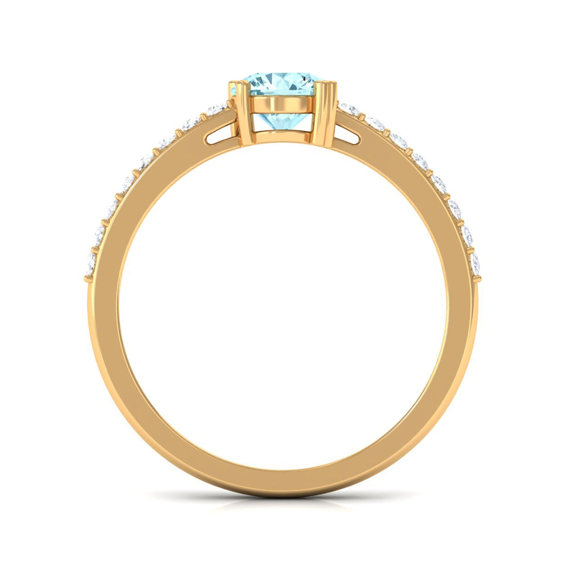Rosec Jewels aquamarine solitaire engagement ring with diamond, featuring a sleek band and a prominent aquamarine gemstone.