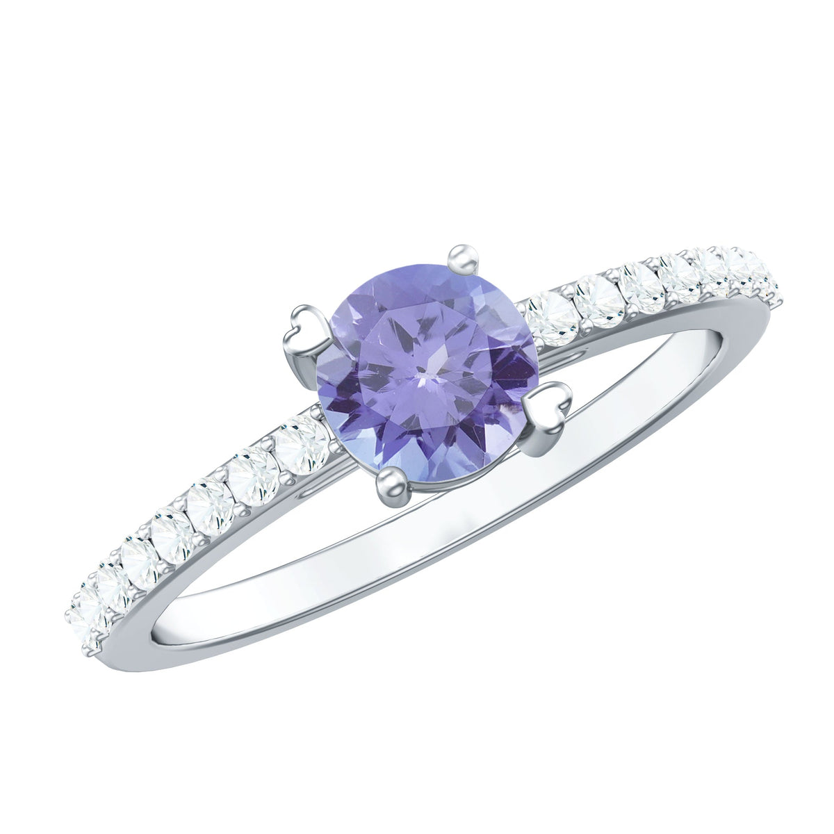 Certified real Tanzanite promise ring with sparkling diamonds from Rosec Jewels, showcasing a beautiful purple-blue gemstone set in a elegant ring.