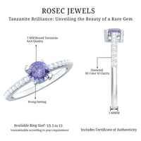 Certified real Tanzanite promise ring with diamond accents from Rosec Jewels, featuring a vibrant blue Tanzanite gemstone.