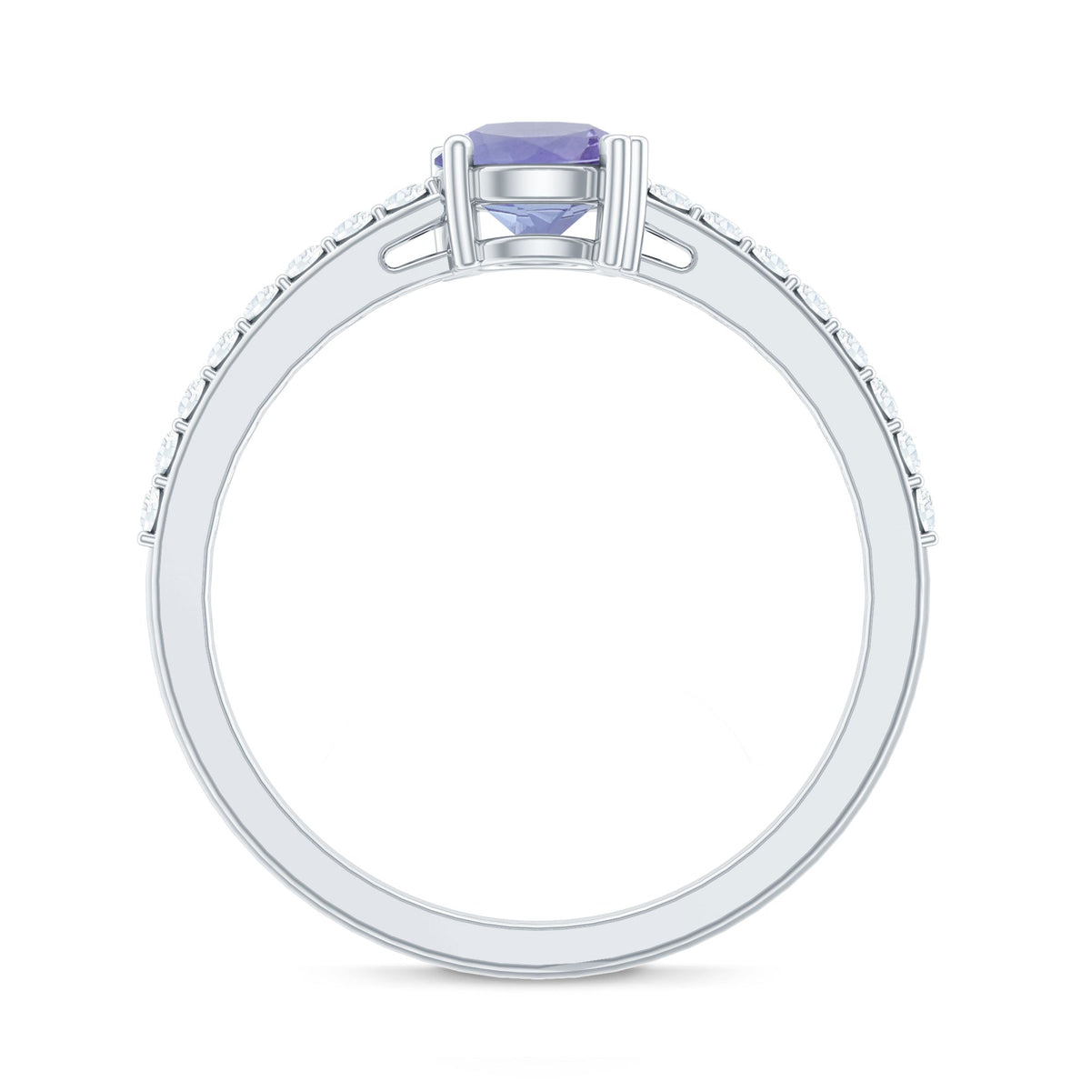 Certified real Tanzanite promise ring with diamond accents from Rosec Jewels, featuring a central violet-blue Tanzanite gemstone.