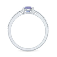 Certified real Tanzanite promise ring with diamond accents from Rosec Jewels, featuring a central violet-blue Tanzanite gemstone.