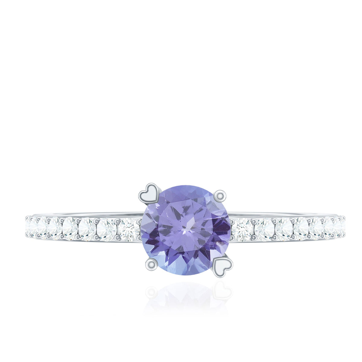 Certified real Tanzanite promise ring with sparkling diamonds from Rosec Jewels, featuring a vibrant blue gemstone set in a silver band.