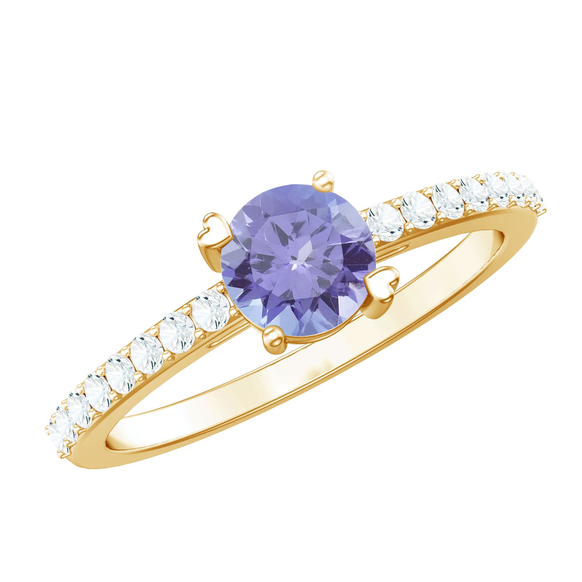 Certified real Tanzanite promise ring with diamonds by Rosec Jewels, showcasing a vibrant oval Tanzanite centerpiece and sparkling accents.
