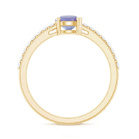 Certified real Tanzanite promise ring with diamond accents from Rosec Jewels, showcasing a vibrant blue Tanzanite gemstone and sparkling diamonds.