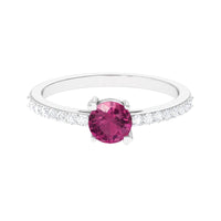 1 CT Real Pink Tourmaline Solitaire Promise Ring with Diamond Side Stones