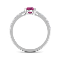 1 CT Real Pink Tourmaline Solitaire Promise Ring with Diamond Side Stones