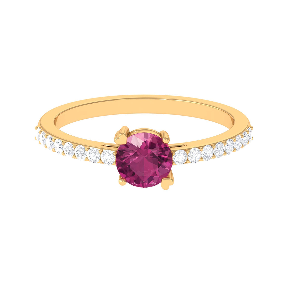 1 CT Real Pink Tourmaline Solitaire Promise Ring with Diamond Side Stones