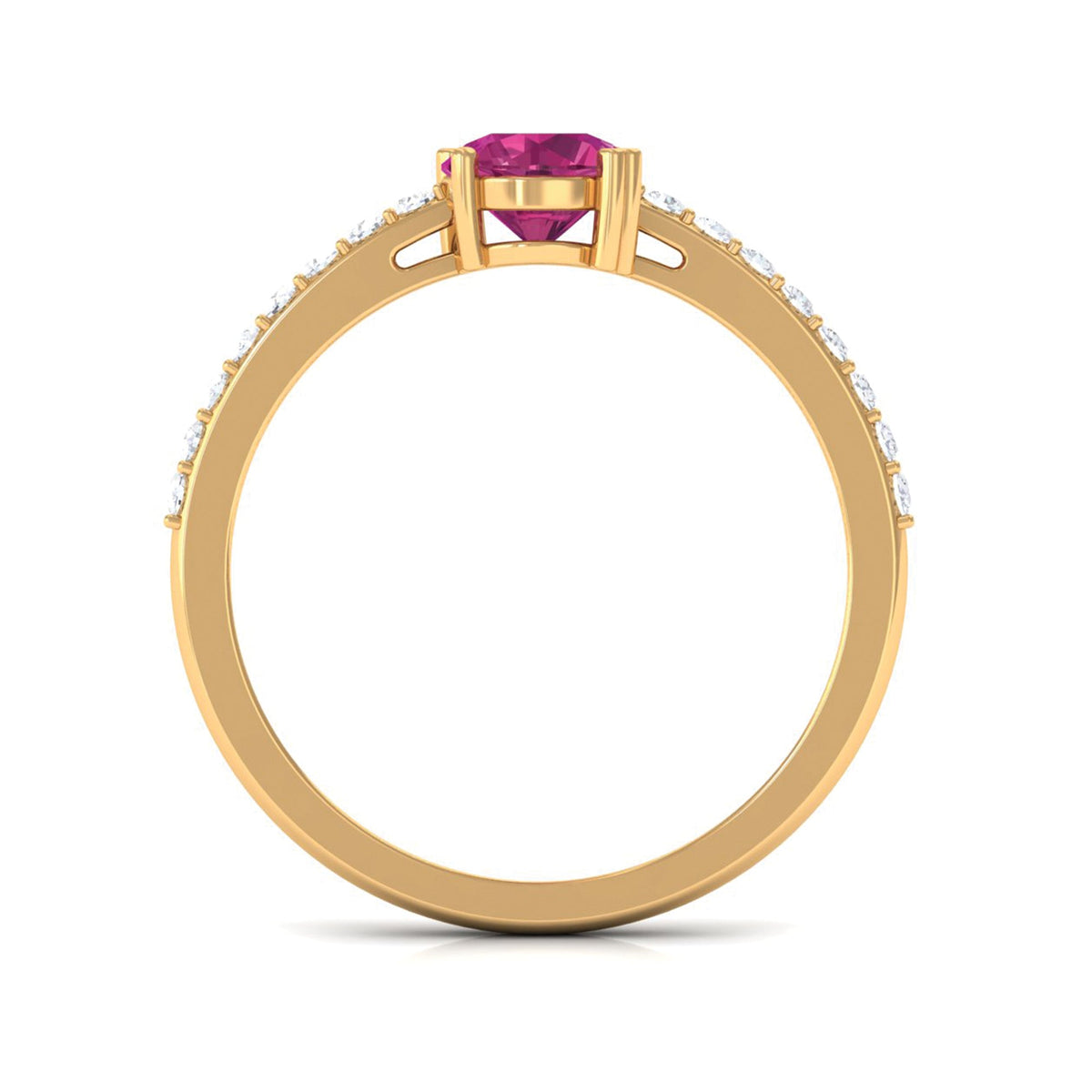1 CT Real Pink Tourmaline Solitaire Promise Ring with Diamond Side Stones