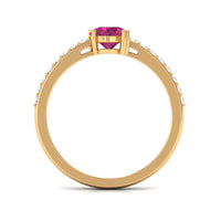 1 CT Real Pink Tourmaline Solitaire Promise Ring with Diamond Side Stones
