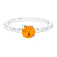 Rosec Jewels designer fire opal promise ring with diamond accent, showcasing vibrant orange-red gemstone and elegant band detail