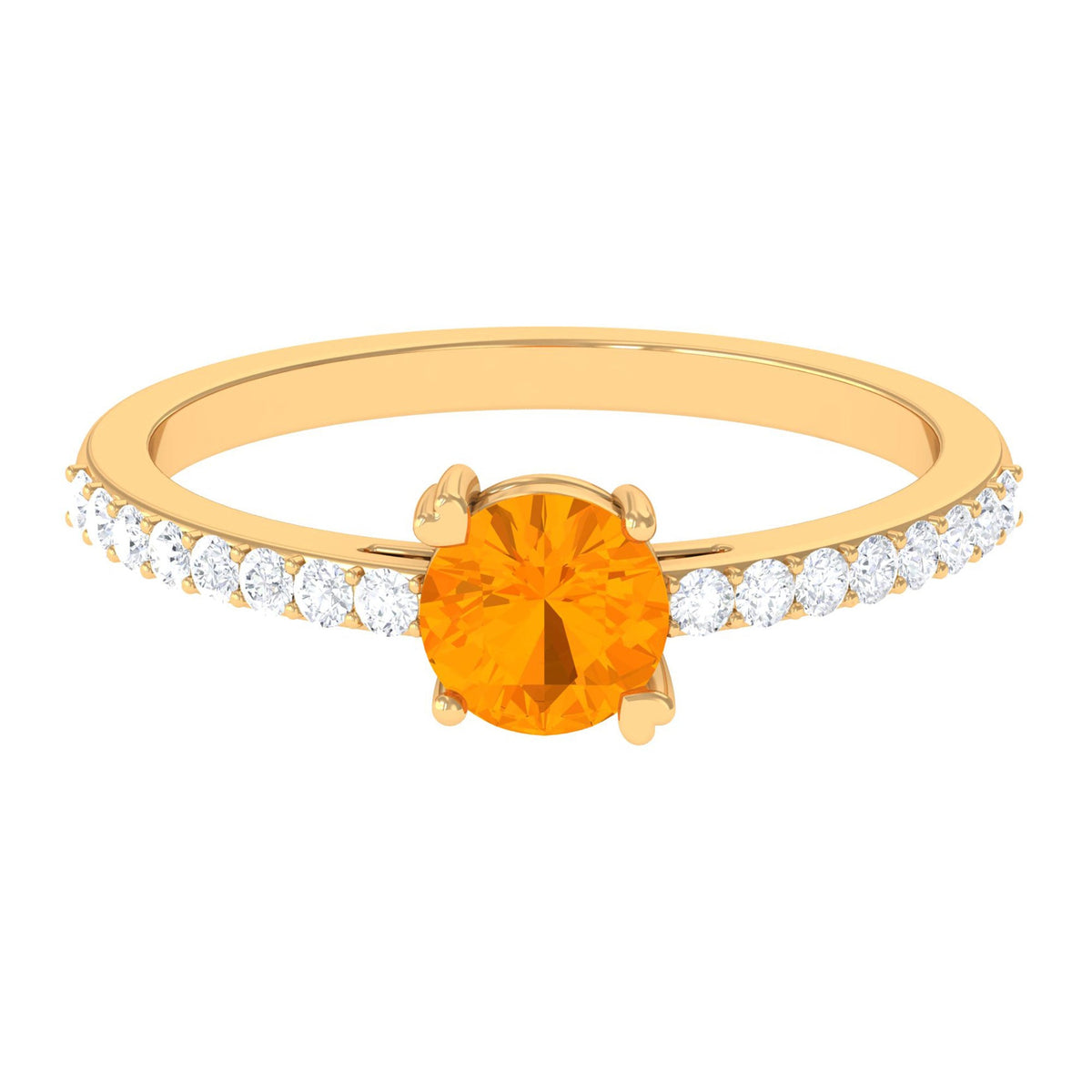 Rosec Jewels designer fire opal promise ring with diamond accents, showcasing vibrant gemstone and elegant band design.