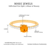 Rosec Jewels designer fire opal promise ring with diamond accents, featuring a vibrant orange gemstone and sparkling details.
