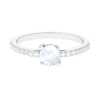 Natural moonstone solitaire promise ring with diamond accents by Rosec Jewels, featuring a polished moonstone gemstone set in a delicate band.