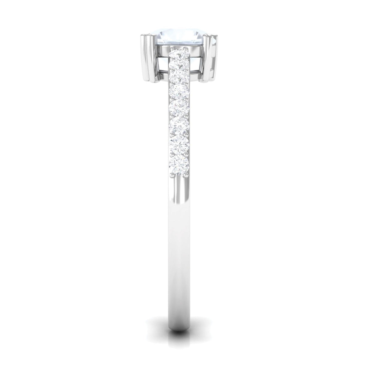 Natural moonstone solitaire promise ring with diamond accent, showcasing a polished moonstone gemstone set in a silver band.
