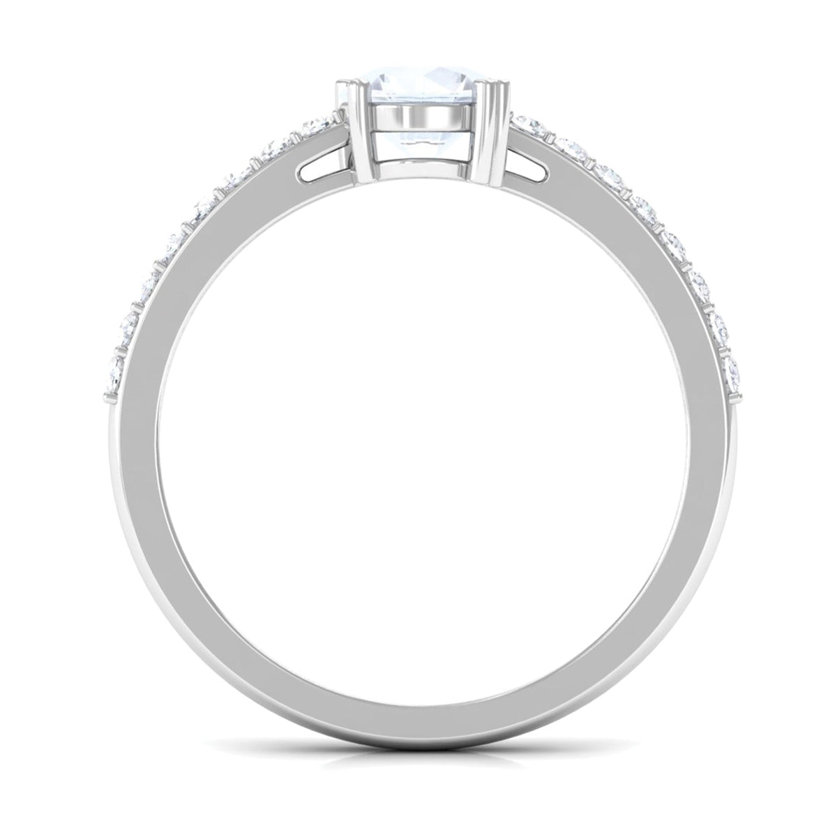 Natural moonstone solitaire promise ring with a diamond accent, featuring a sleek band from Rosec Jewels.