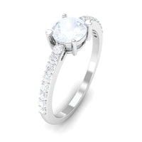 Natural moonstone solitaire promise ring with diamond accents, crafted by Rosec Jewels, showcasing the elegant gemstone setting.