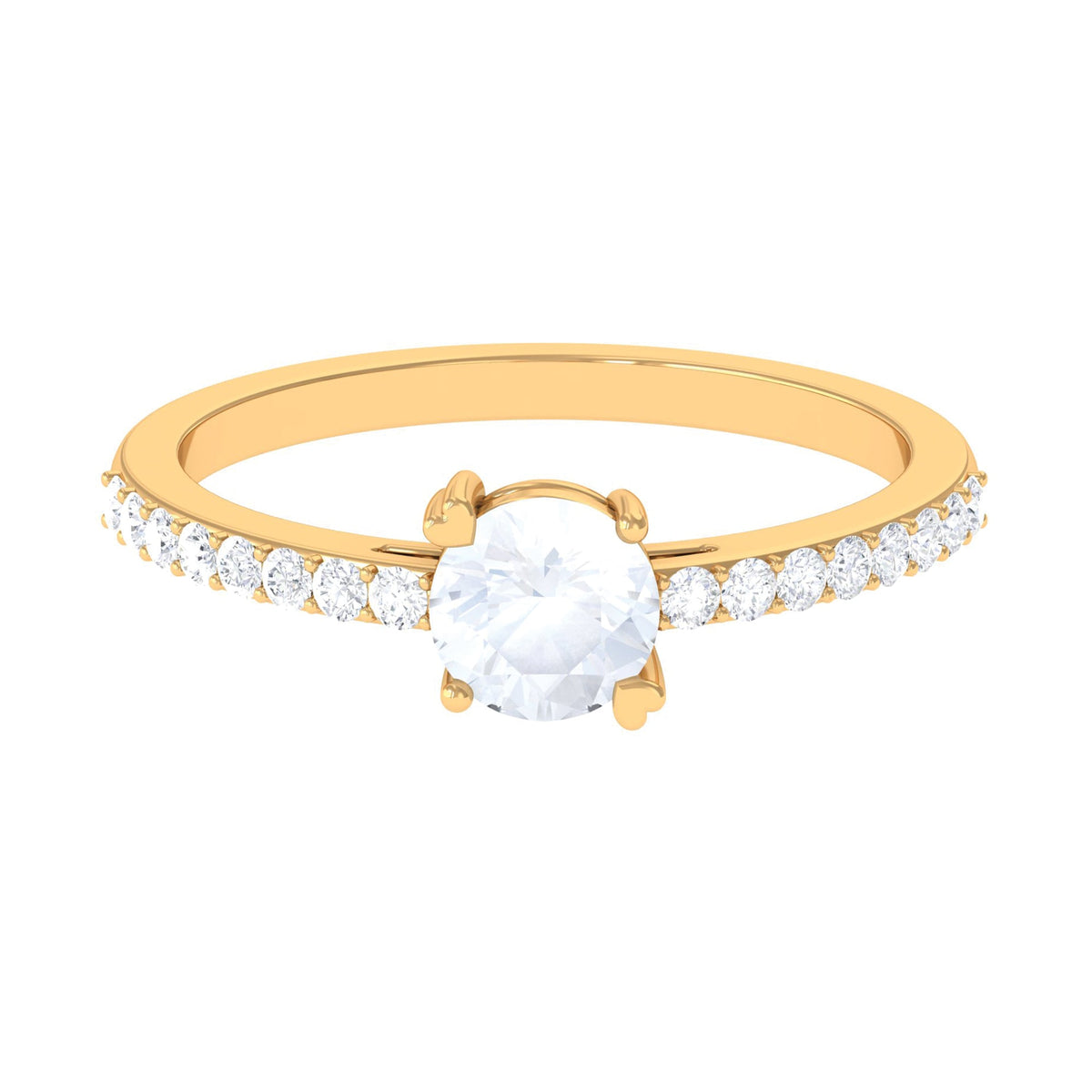 Natural moonstone solitaire promise ring with diamond accents by Rosec Jewels, showcasing a polished moonstone gemstone on a sleek band.