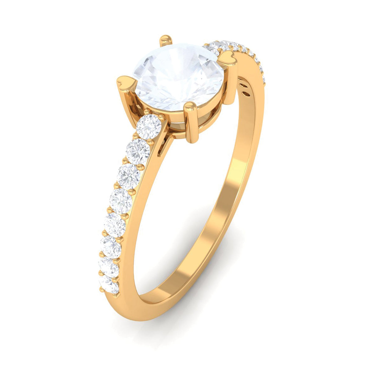 Natural moonstone solitaire promise ring with a diamond accent, crafted by Rosec Jewels, featuring a smooth band and elegant gemstone.