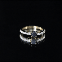 Round Black Onyx Promise Ring with Diamond Side Stones