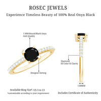 Round Black Onyx Promise Ring with Diamond Side Stones