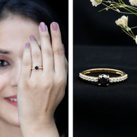 Round Black Onyx Promise Ring with Diamond Side Stones