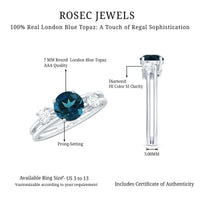 7mm Round London Blue Topaz Double Band Engagement Ring with Diamond