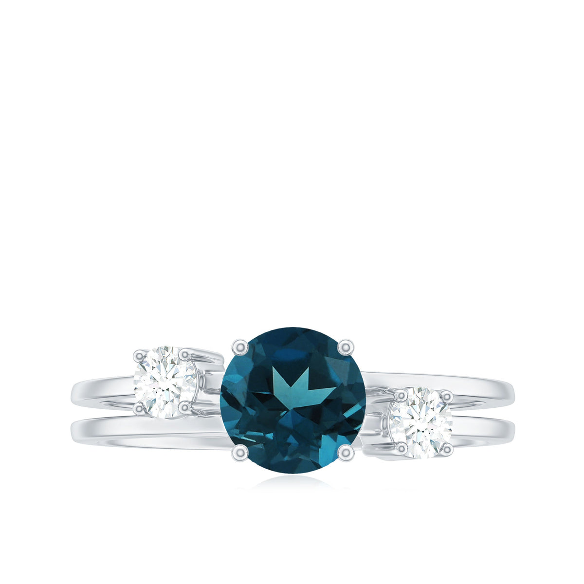 7mm Round London Blue Topaz Double Band Engagement Ring with Diamond